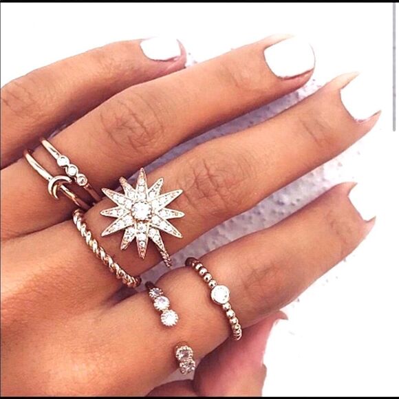6 Piece Gold  Rhinestone Boho Stackable Ring - Picture 1 of 3